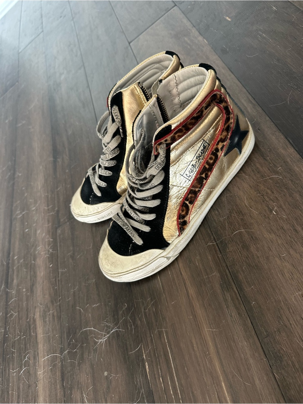 Golden goose High-Top Sneakers in Black, Gold & Red Leopard